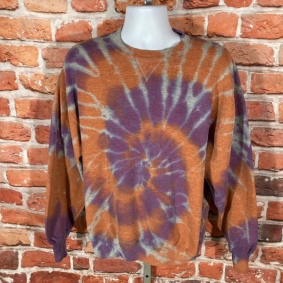 vintage tie dye reworked Russell Athletic sweatshirt L purple orange crewneck - Picture 1 of 7